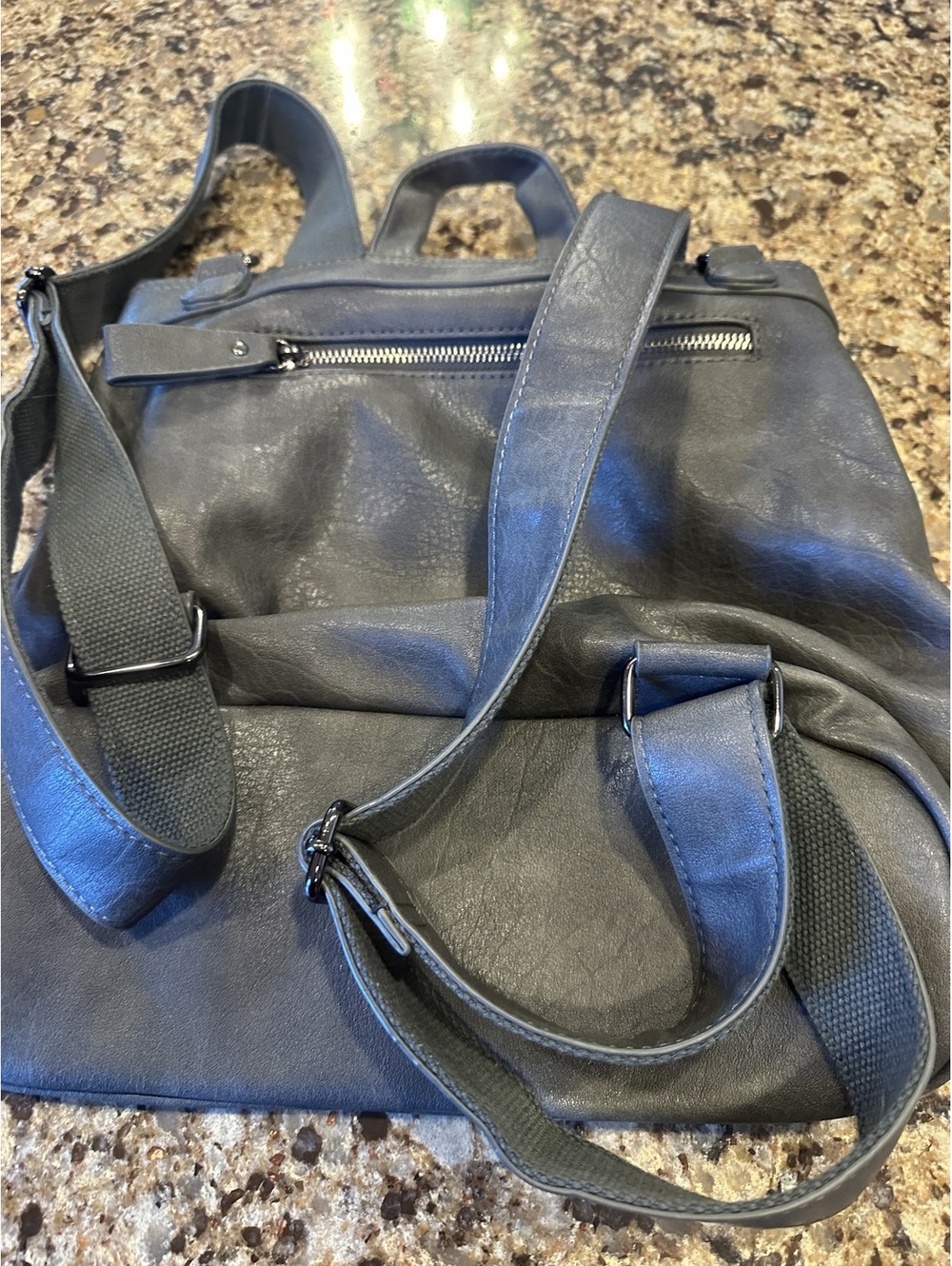 Urban Expressions Lennon Gray Vegan Leather Convertible Backpack - Picture 3 of 4